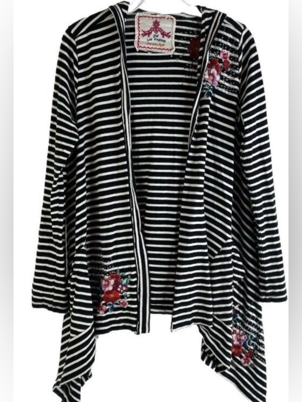 Johnny Was Black And White Stripe Hooded Cardigan Embroidery Size XS (like M)